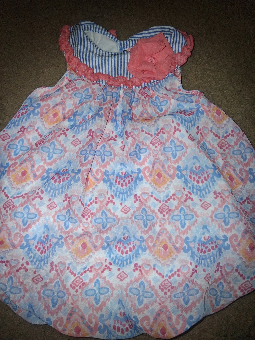 Baby Essentials White Dress with Blue and Coral Accents
